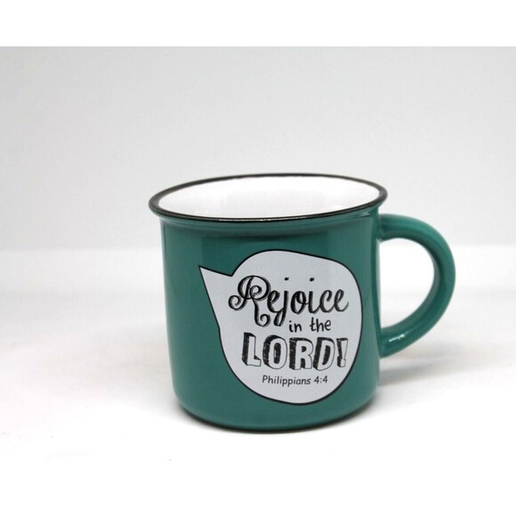 Christian Art Gifts Religious Coffee Mug 2016 "Rejoice in the Lord" 12oz. Green - Picture 4 of 7